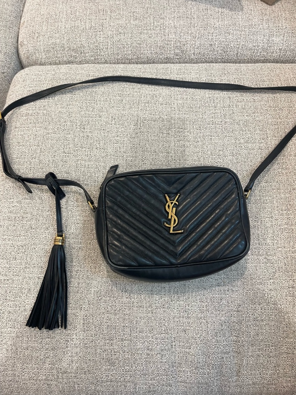 Saint Laurent Black Leather Crossbody Camera Bag with Gold YSL - Picture 1 of 6
